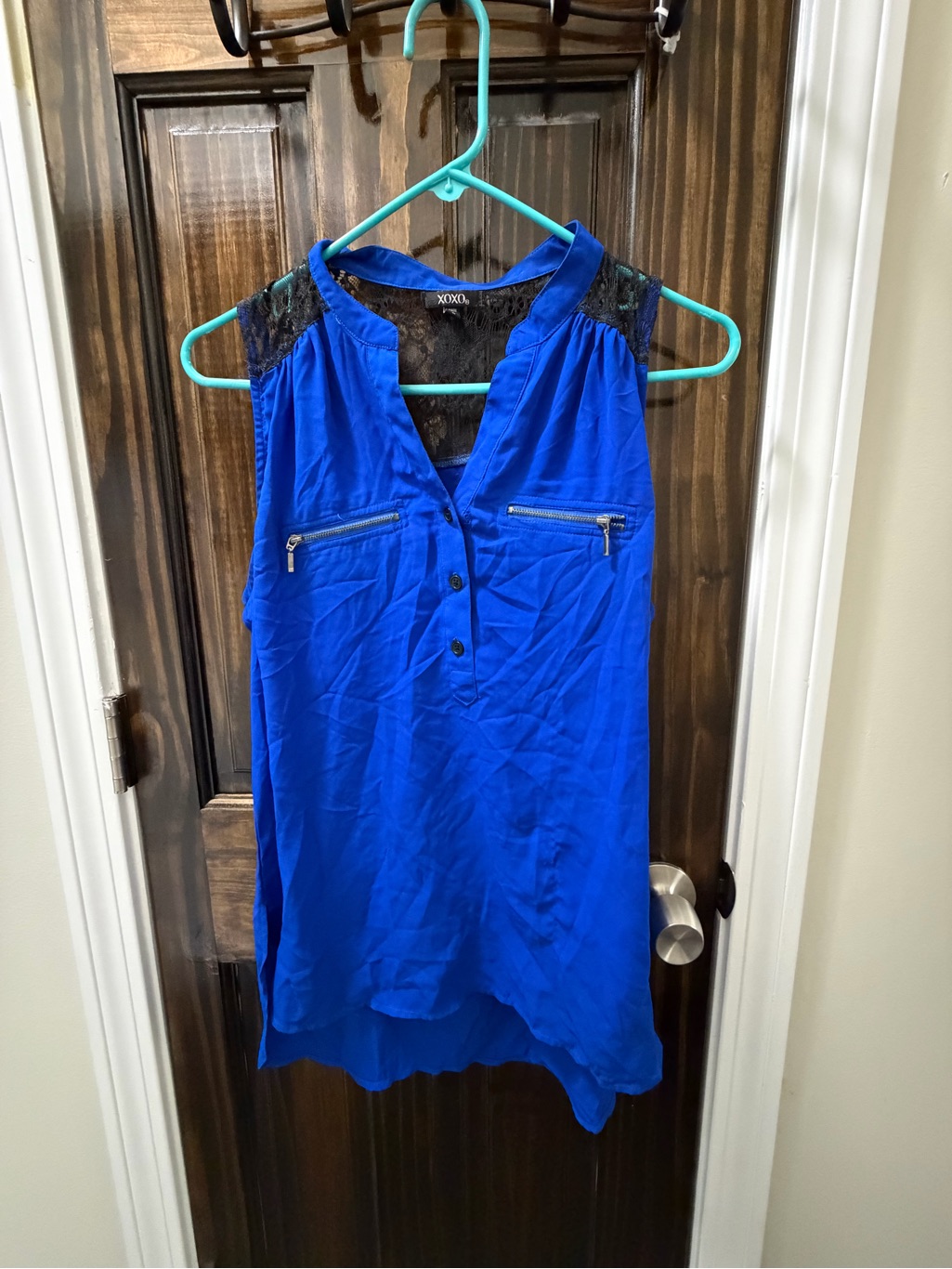 Xoxo Cobalt Blue Lace-Yoke Sleeveless Camisole